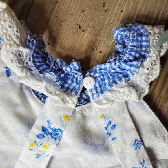Rare Editions White, Blue, Yellow Floral Lace Baby Bodysuit Bubble Romper Sz 6m - Picture 5 of 14